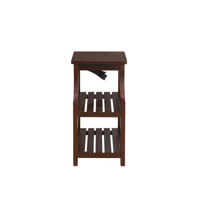 24-Inch Modern Wood Side Table with Shelves and USB Espresso Nightstand for Living Room or Bedroom - 13”L x 20”W x 24”H - Brown