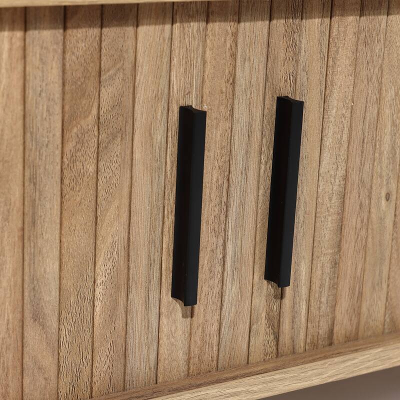 Mid-Century Modern Coffee Table with Storage and Slatted Sliding Doors - 15.7" H x 47.2" W x 23.6" D