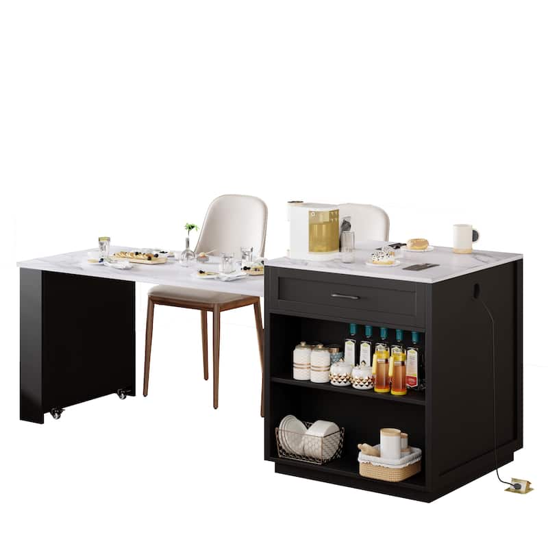 Tinny MDF Kitchen Island with Extendable Dining Table(32-in x28-in x36-in)