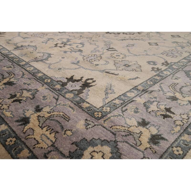 Oushak Indian Area Rug Handmade Beige Floral Wool Carpet - 9'0"x 11'7"