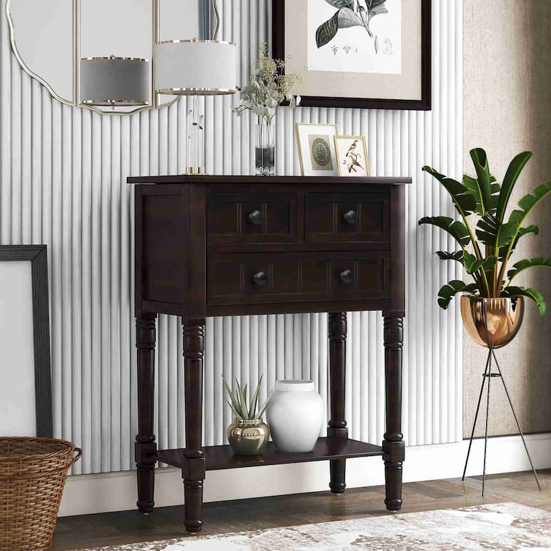 23.7"L Console Table with 3 Storage Drawers and Bottom Shelf