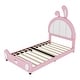 preview thumbnail 10 of 22, Twin Size Upholstered Kids Platform Bed with Bunny Ears-Shaped Headboard, Cute PU Leather Children Bed Frame with Small Pocket