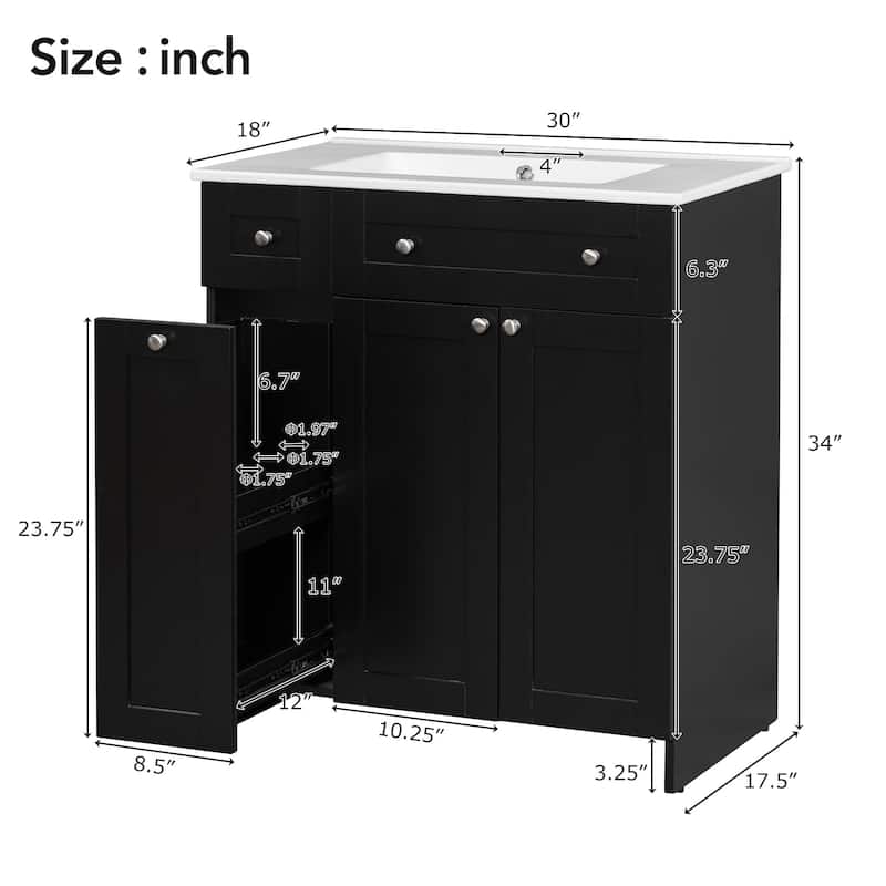 30 Inch MDF Freestanding Bathroom Vanity Set in White/ Grey/ Blue