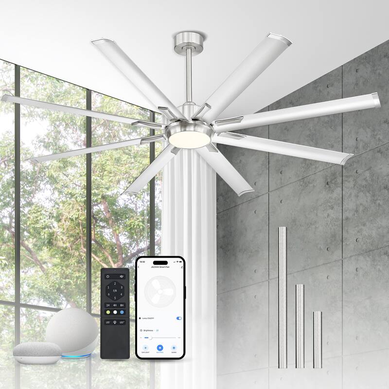 72/84/96 inch Aluminum Industrial Ceiling Fan with Integrated LED - 84 inch - Brushed Nickel