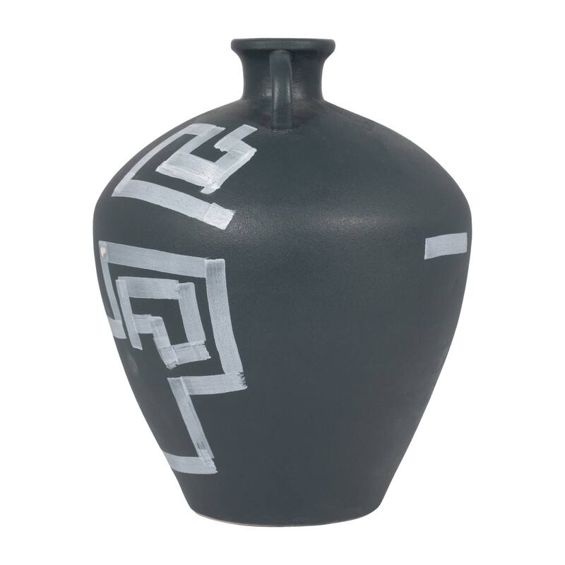 Sagebrook Home Elegance, 12 Inch Stoneware Aztec Jug Vase in Green, Durable, Stylish Home Decor Accent for Any Room