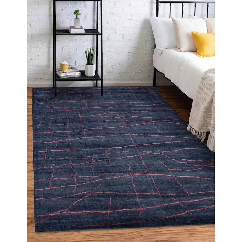 ECARPETGALLERY Hand Loomed Kashkuli Gabbeh Navy Viscose, Wool Rug - 5'8 x 7'10