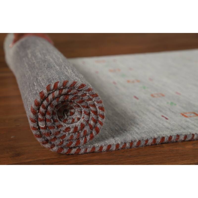 Hand Knotted Oriental 100% Wool Carpet Tribal Animal Pictorial Greys & Charcoal Gabbeh Runner Rug - 9' 8'' X 2' 9''