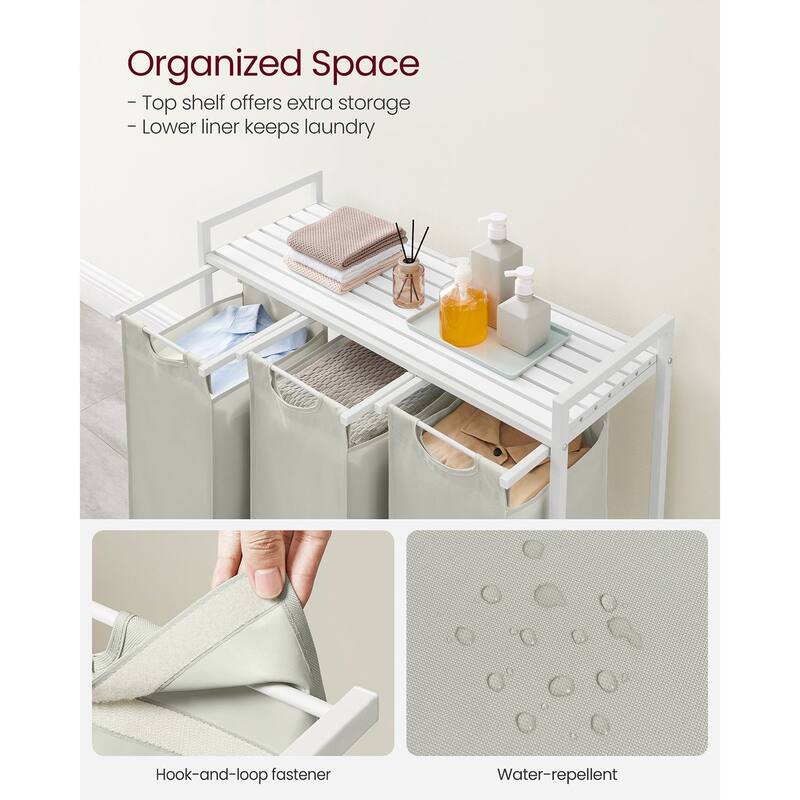 3 Compartment Laundry Sorter with Removable Waterproof Bags and Lockable Rolling Wheels - 36.4” x 13” x 28.4”