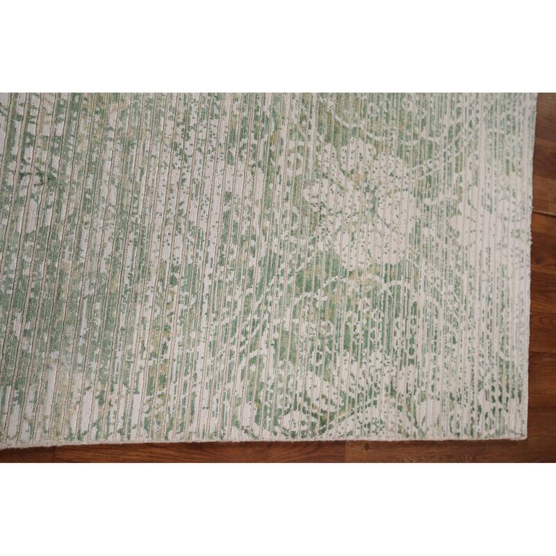 Ivory & Green Abstract Oriental Modern Accent Rug Handmade Wool Carpet - 2'9" x 4'10"