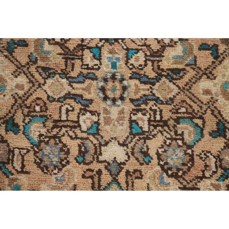 Geometric Hamedan Persian Vintage Runner Rug Handmade Wool Carpet - 3'5" x 9'5"