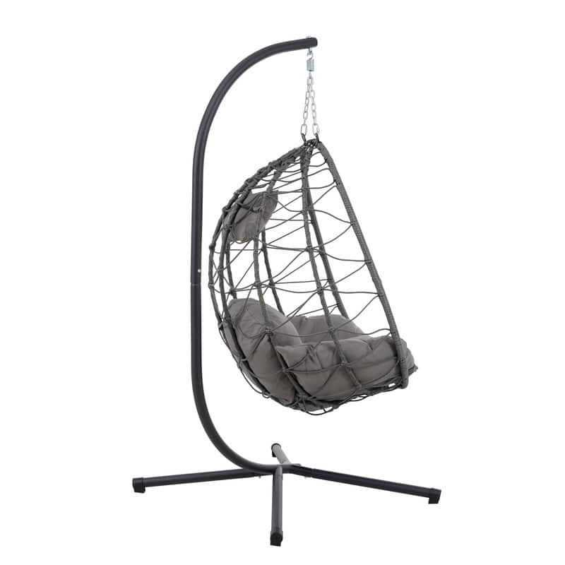 Hanging Egg Chair with Stand - Rattan Swing for Patio & Home - DarkGray
