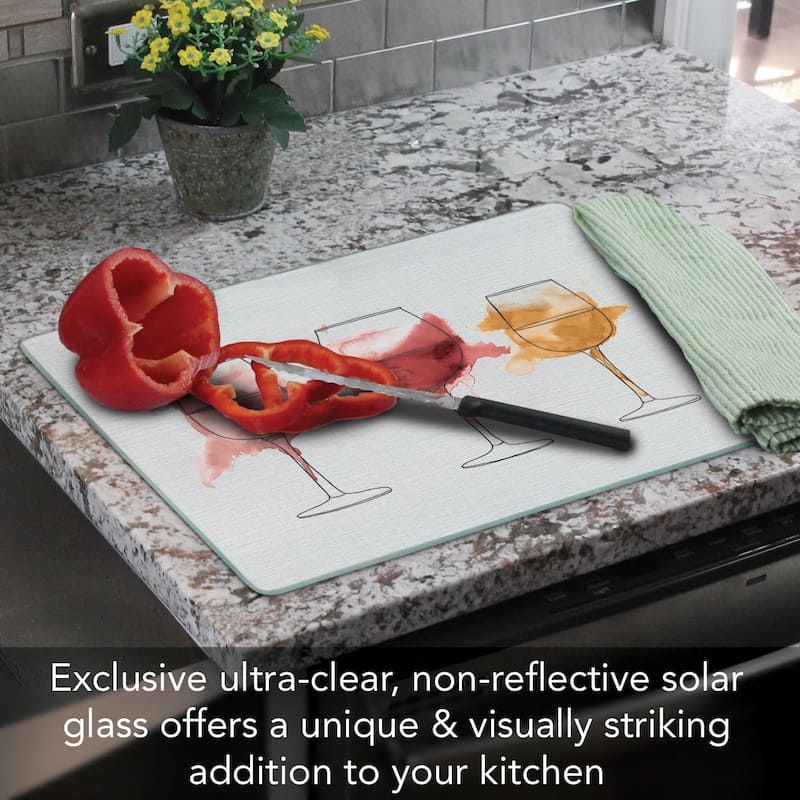 Watercolor Wine 3mm Heat Tolerant Tempered Glass Cutting Board 15” x 12” Manufactured in the USA Dishwasher Safe