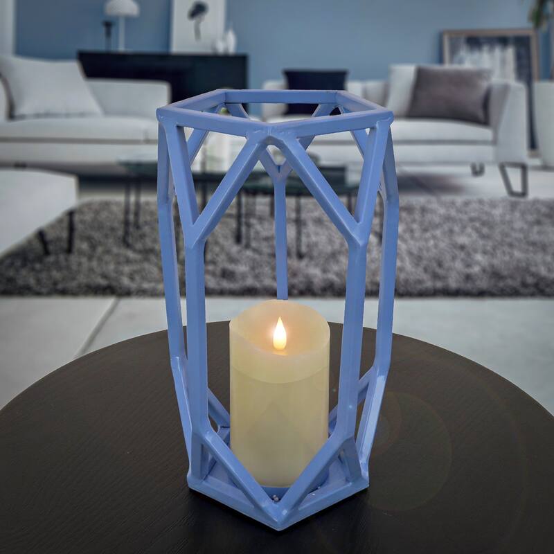 11" Candle Lantern with Glass Chimney, Ice Melt Blue by National Tree Company - 11 in