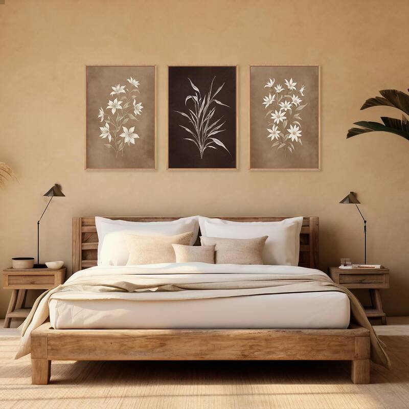 Brown and Black Flower Wall Decor,Nature Wildflower Artwork