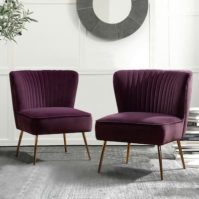 Monica Living Room Armless Accent Comfy Chair with Tufted Back and Metal Legs by HULALA HOME