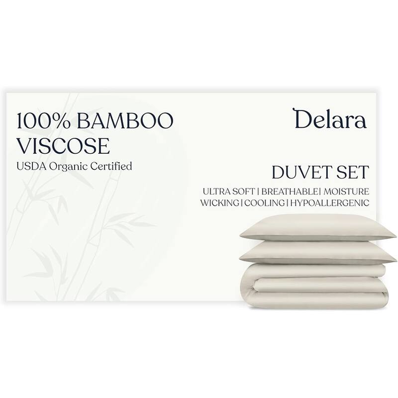 Delara Viscose Derived from Bamboo Duvet Cover Set, Ultra-Soft, Cooling & Breathable Luxury Bedding