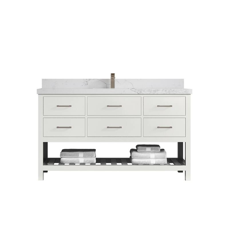 Willow Collections 60 in. W x 22 in. D Parker Single Sink Bathroom Vanity with Countertop - 2" Calacatta Nuvo - White