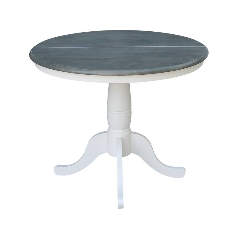 36" Round Top Pedestal Table With 12" Leaf - White/Heather Gray - N/A