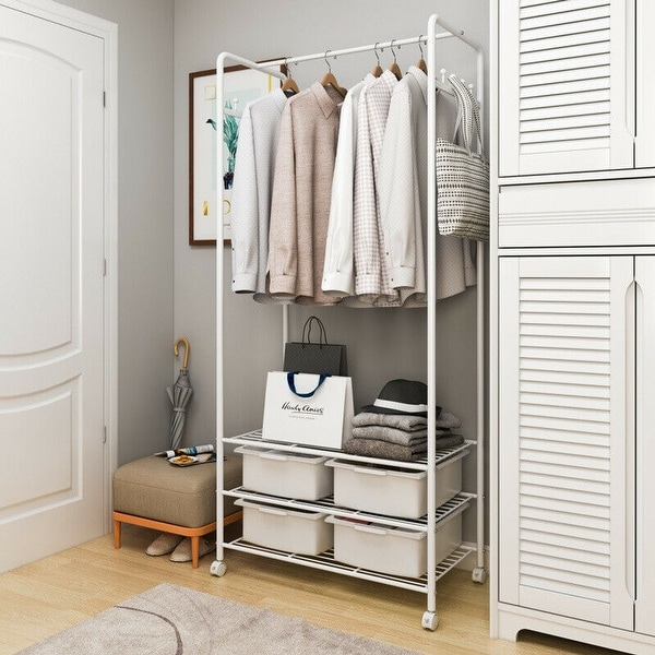 Rolling Clothing Rack Metal Clothes Rack Garment Shelf
