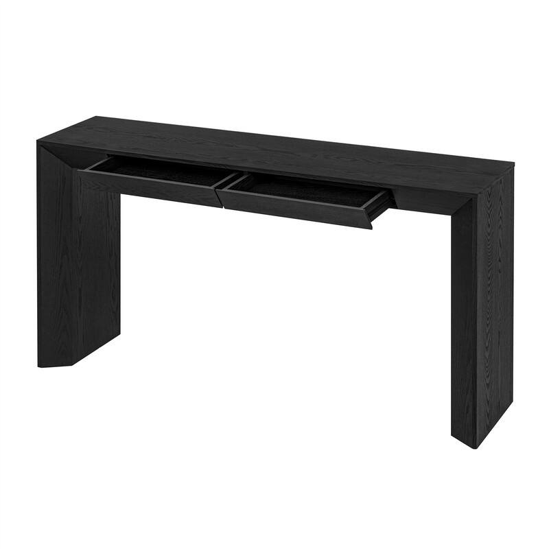Farmhouse Console Table with 2 Concealed Drawers, Waterfall Edge Design Entryway Table Sofa Table with Thickened Legs