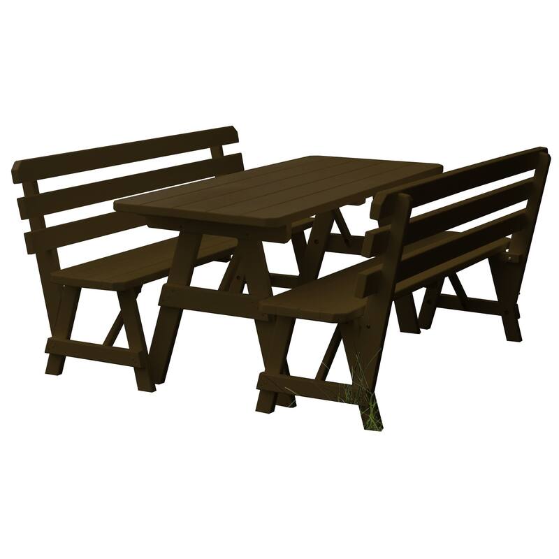 Pine 8' Picnic Table with 2 Backed Benches - Coffee
