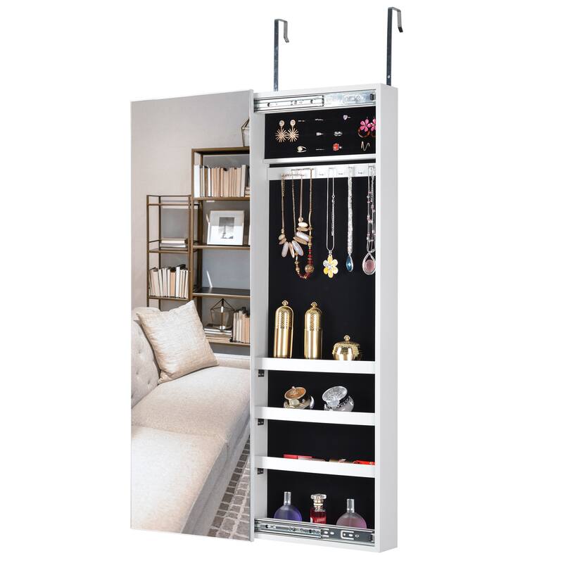 Full Mirror Jewelry Armoire with Slide Rail, Door/Wall Mounted