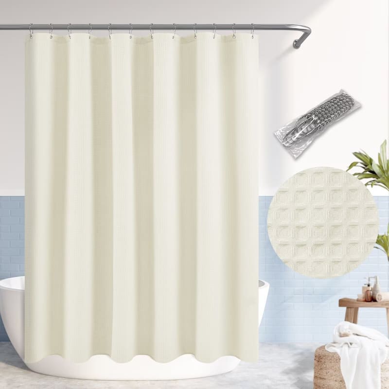 Dobby Waffle Shower Curtain with 12 Metal Hooks