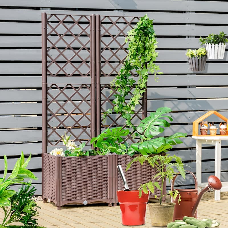 Gymax Raised Garden Bed w/Trellis Planter Box for Climbing Plants 32''