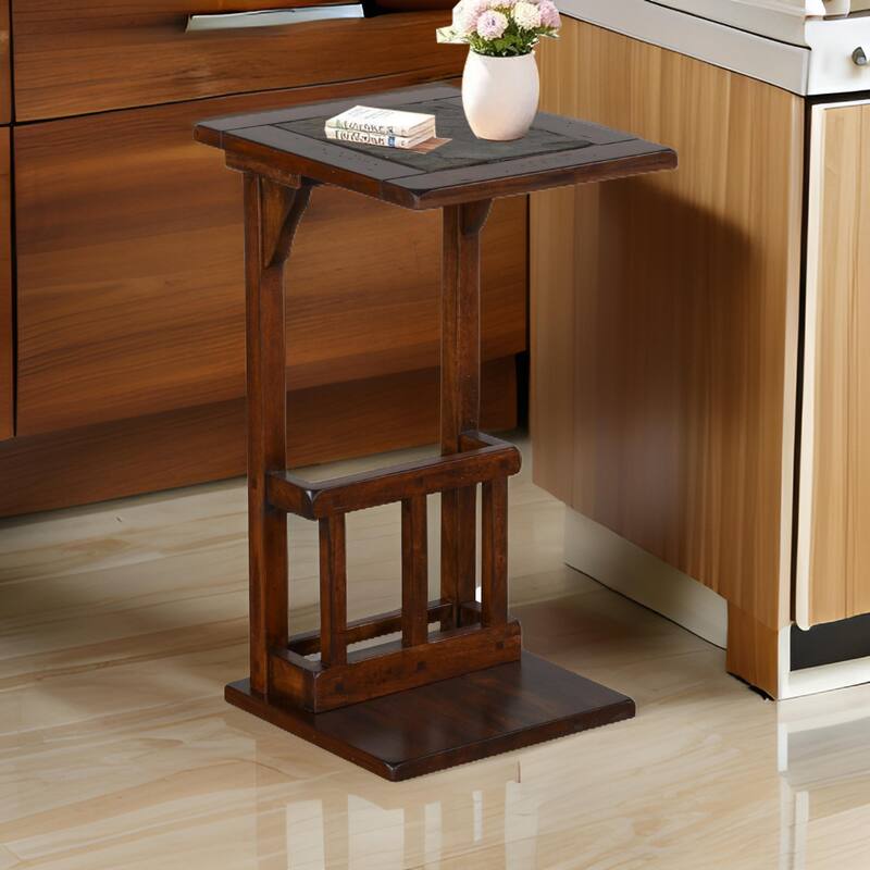 Jenne Sofa Side Table with Magazine Rack, 13 Inch Top, Dark Brown Wood