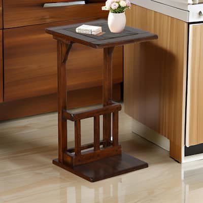 Jenne Sofa Side Table with Magazine Rack, 13 Inch Top, Dark Brown Wood