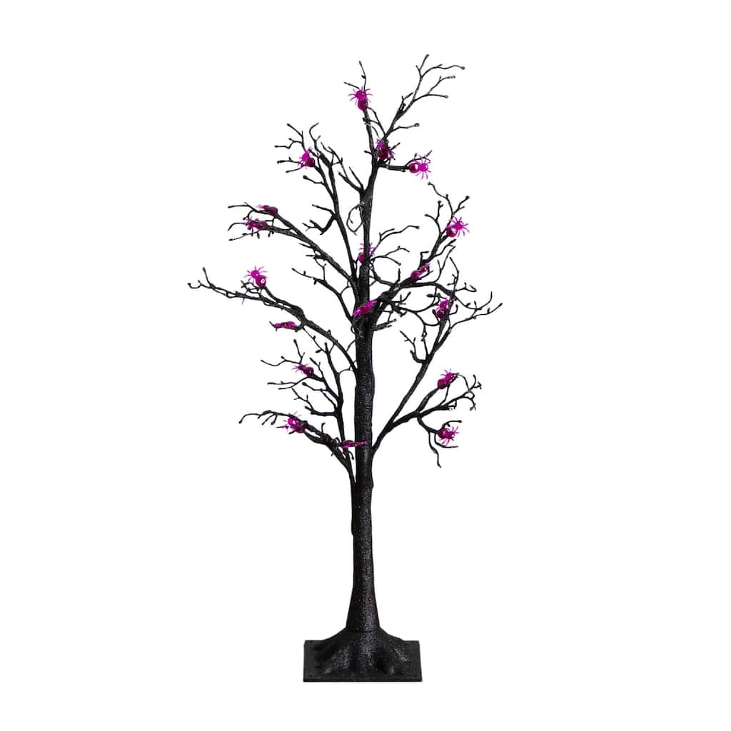Pre-Lit Spider Artificial Halloween Twig Tree - 3' - Purple LED Lights
