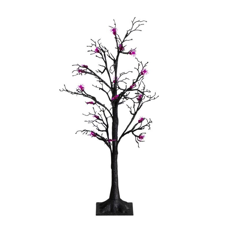 Pre-Lit Spider Artificial Halloween Twig Tree - 3' - Purple LED Lights