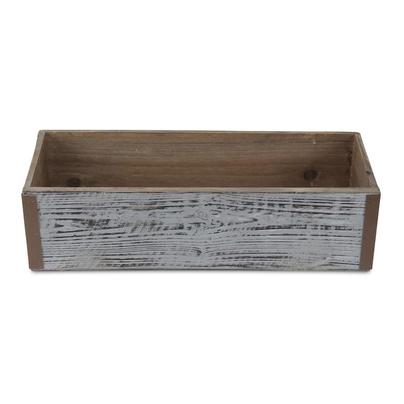 HomeRoots Gray Wood 151 Ounce Rectangular Distressed Planter Box - 13.75 in. x 3.75 in. x 5.25 in.