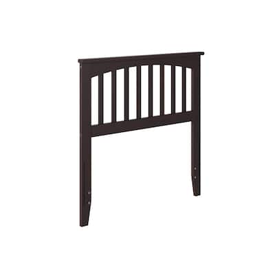 Espresso Mission King Wood Headboard with Slatted Design, Crown Molding, and USB Charger for Modern Bedrooms