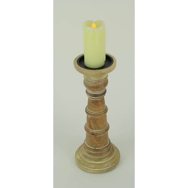 Shop White Washed Turned Wood Column Pillar Candle Holder Rustic