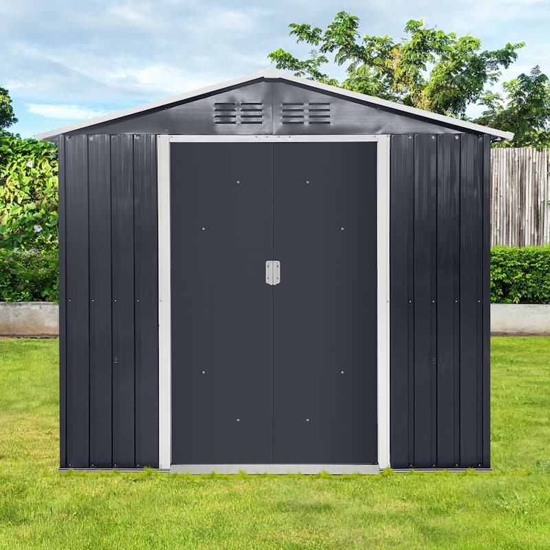 Metal Garden Shed Storage Shed with Sliding Lockable Door Tool Shed, Weather-Resistant, Punch Vents for Backyard