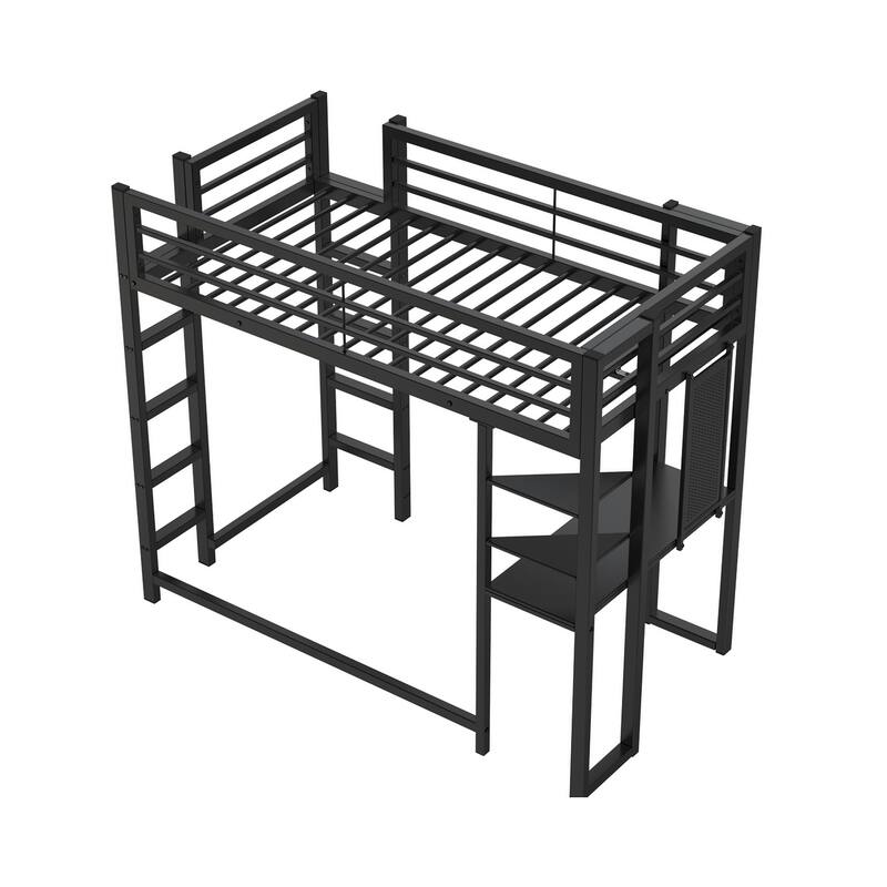 Twin Size Metal Loft Bed with Integrated Desk and Storage, Study & Sleep Space-Saving Solution