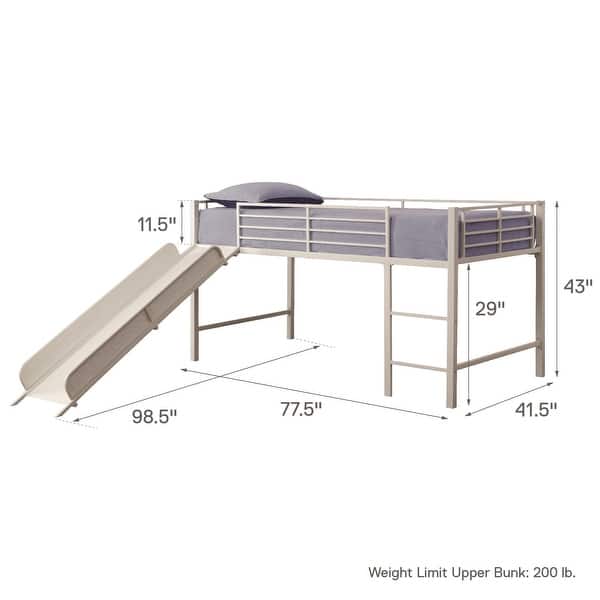 dimension image slide 3 of 4, Avenue Greene Junior Metal Twin Loft Bed with Slide