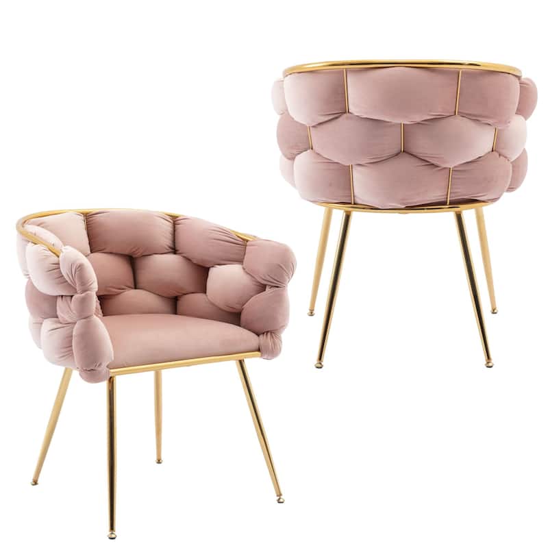 Simple Leisure Velvet Accent Chair Dresser Stool Set of 2, with Gold Metal Foot - Pink