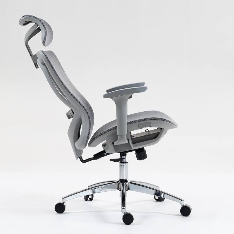 Grey Ergonomic Office Chair with Adjustable Lumbar Support and Headrest
