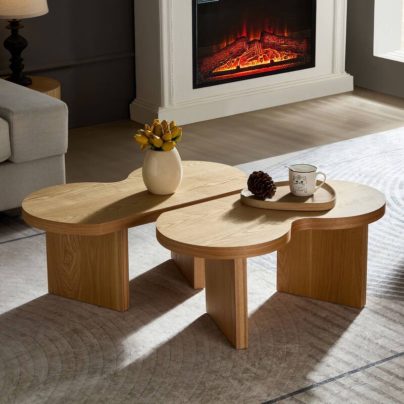 Accent Butterfly Coffee Table with Sturdy Legs, Wood Nesting Coffee Table, Modern Low Center Table for Living Room, Office