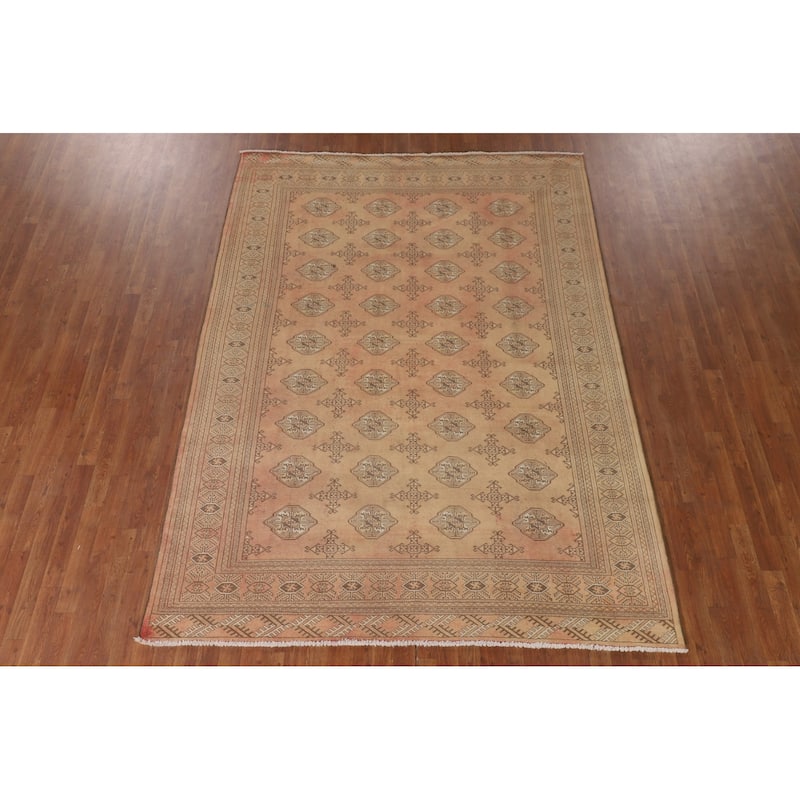 Geometric Bokhara Oriental Rug Hand-Knotted Wool Carpet - 6'11"x 9'6"