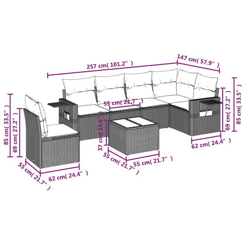 vidaXL Patio Sofa Set with Cushions Outdoor Conversation Furniture Poly Rattan