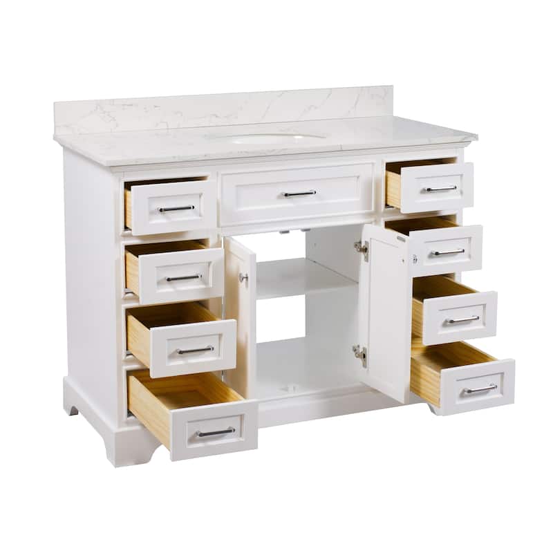 KitchenBathCollection Aria 48" Bathroom Vanity with Engineered Marble Top