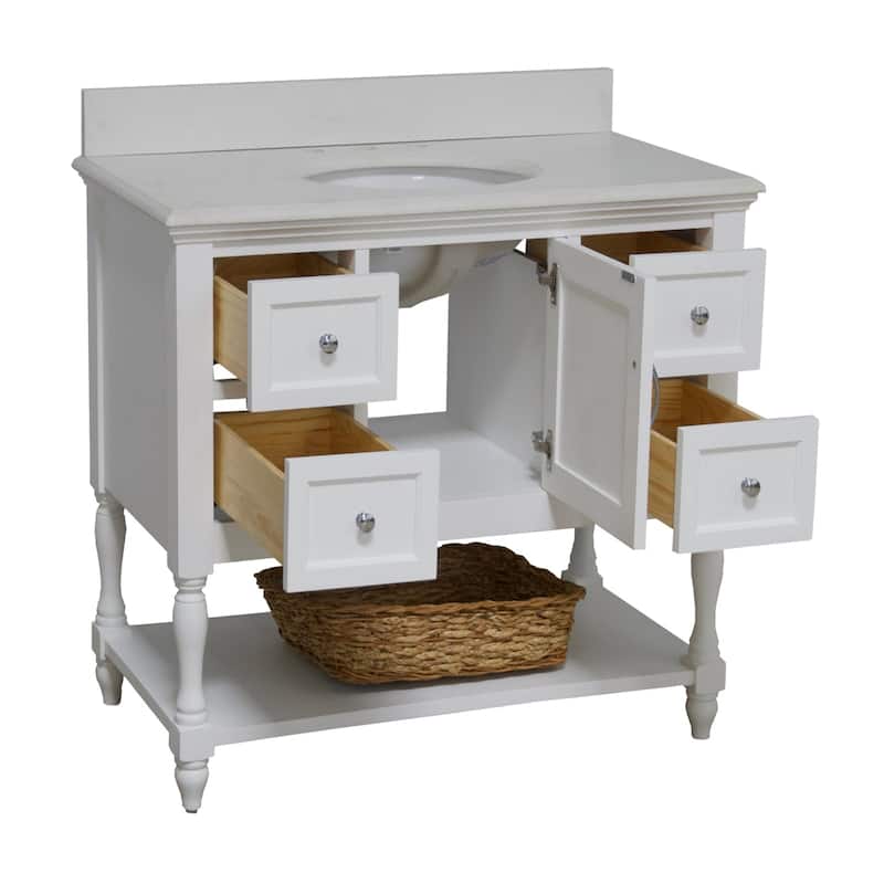 KitchenBathCollection Beverly 42" Bathroom Vanity with Quartz Top