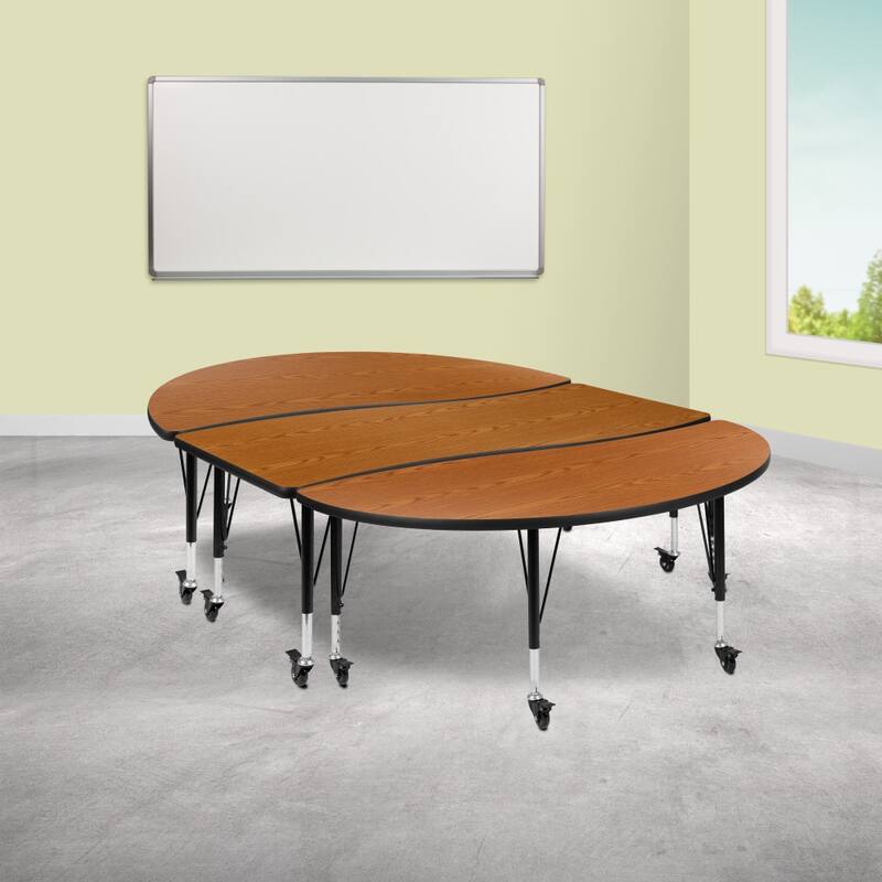 3PC Mobile 86" Oval Wave Flexible Grey Kids Adjustable Activity Table Set - Oak
