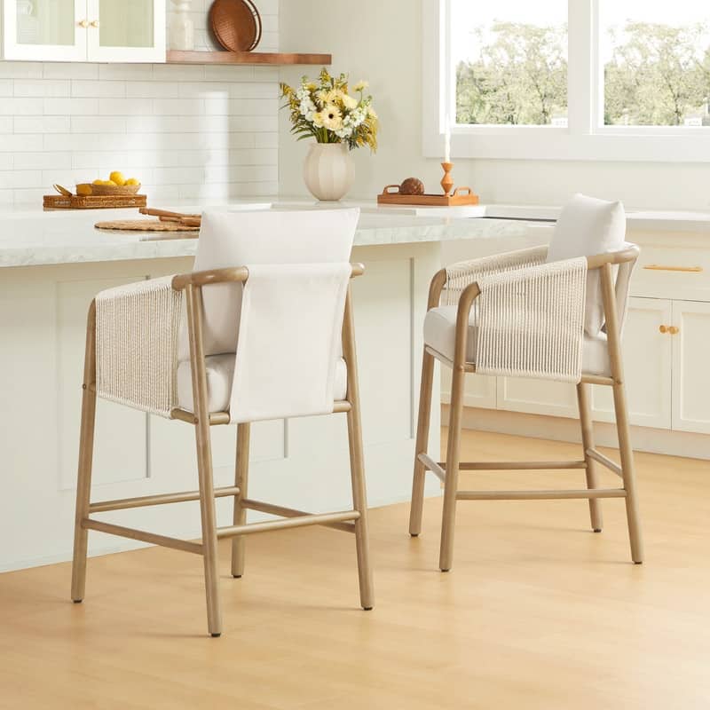 Lynn Counter Height Bar Stool with Braid Wood Arm Set of 2