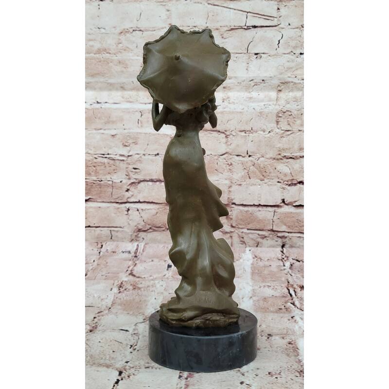 Art Nouveau Bronze Lady With Parasol Umbrella – Elegant Sculpture