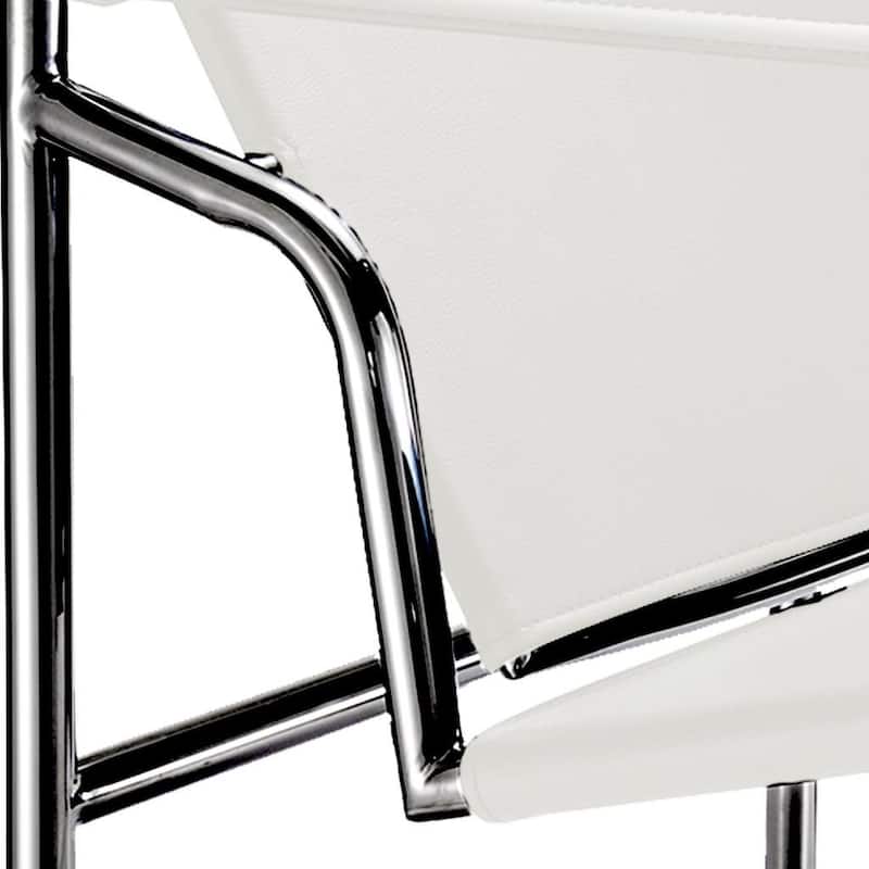 HomeRoots 24" White and Silver Faux Leather and Stainless Adjustable Back Arm Chair - 23.62 in. x 24.80 in. x 24.41 in.