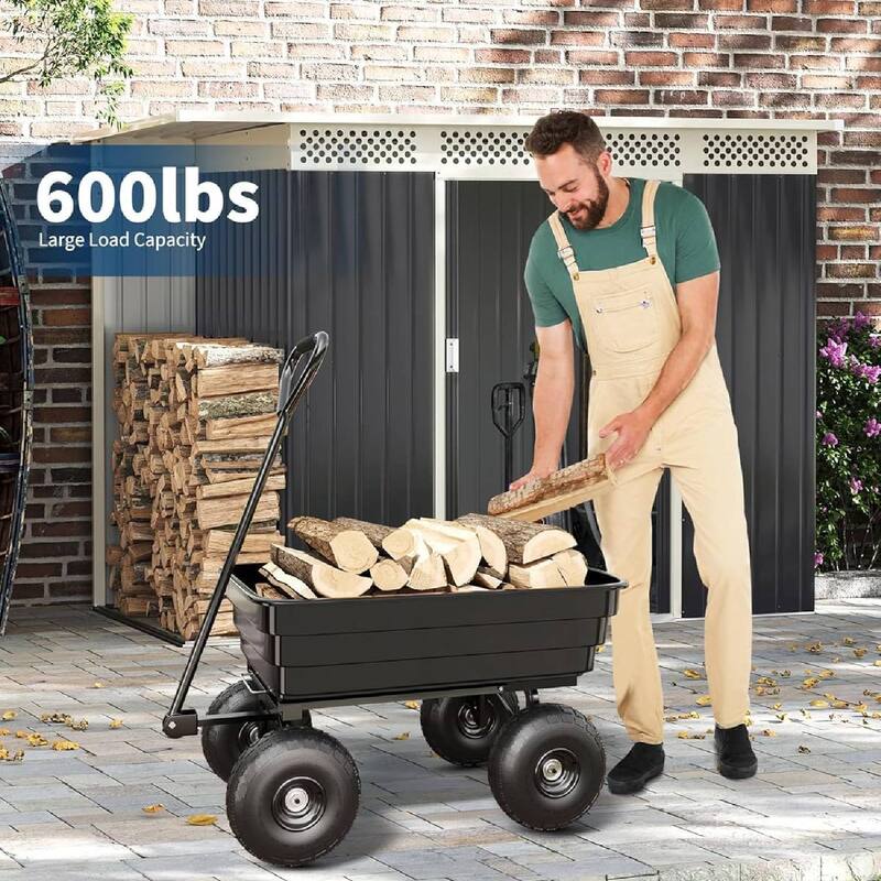 600 LBS Capacity Garden Cart, Heavy Duty Poly Dump Cart for Landscaping and Gardening